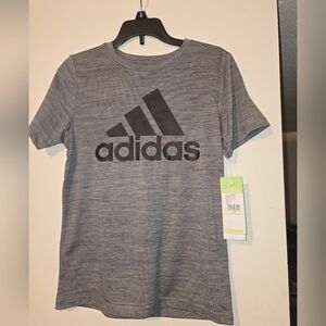 Adidas brand new with tags. Kids size small (8) shirt. Gray with black logo.